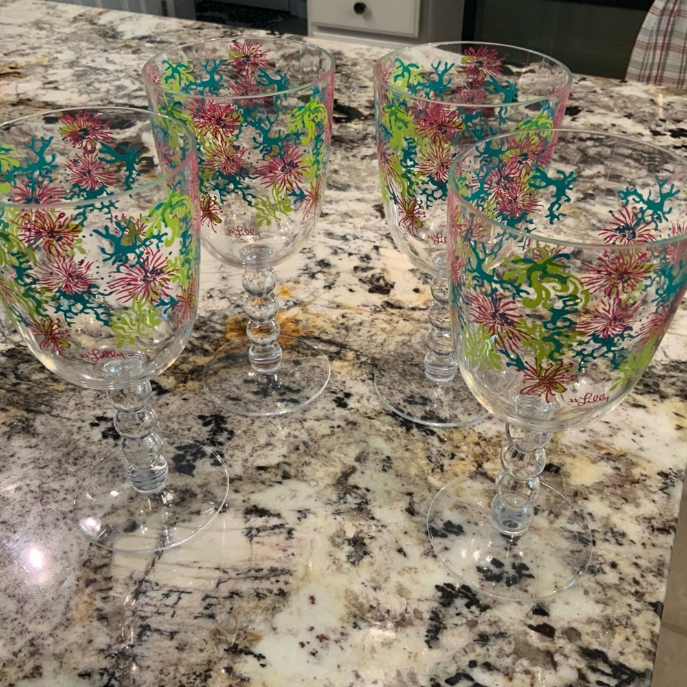 Lilly Pulitzer Acrylic Colorful Floral Wine Glasses Set of 4